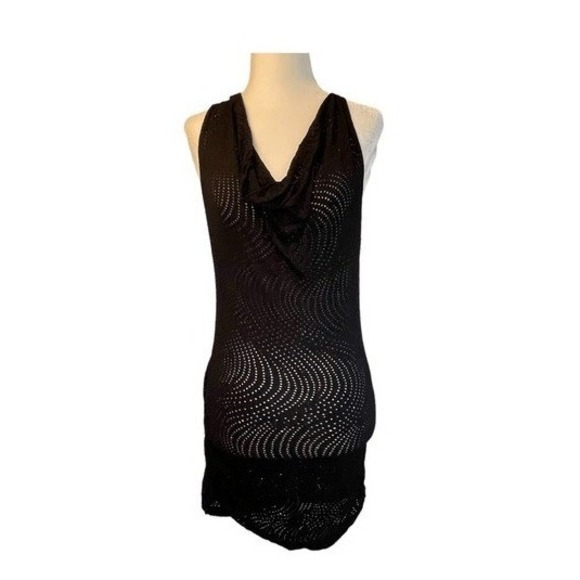 MPG Dresses & Skirts - MPG Mondetta Athletic Mesh Knit Mini Dress Black Cover-Up Cowl Neck Sleeveless